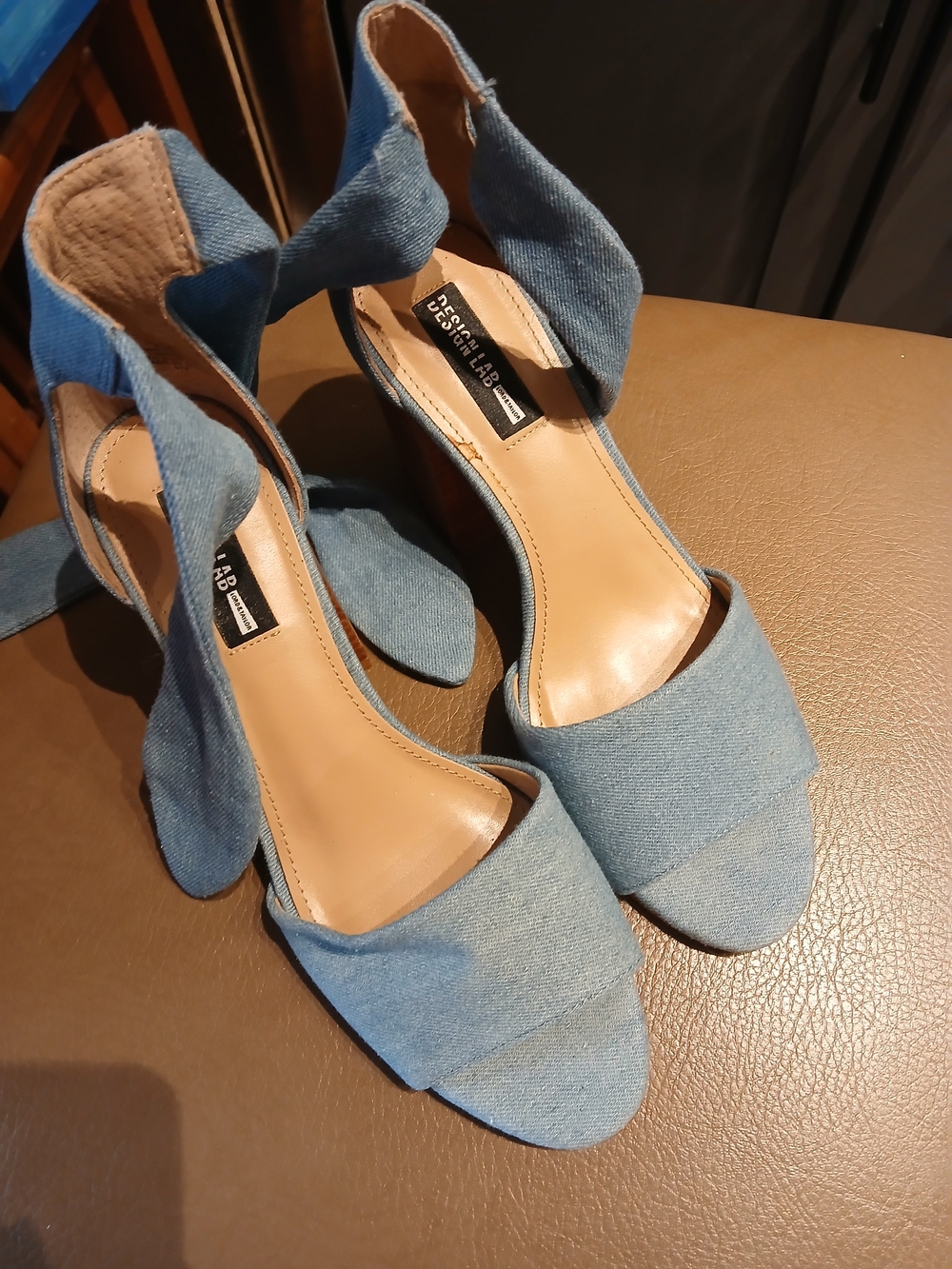 Design Lab Lord & Taylor Denim Blue Wrap Ankle-Heel Sandals